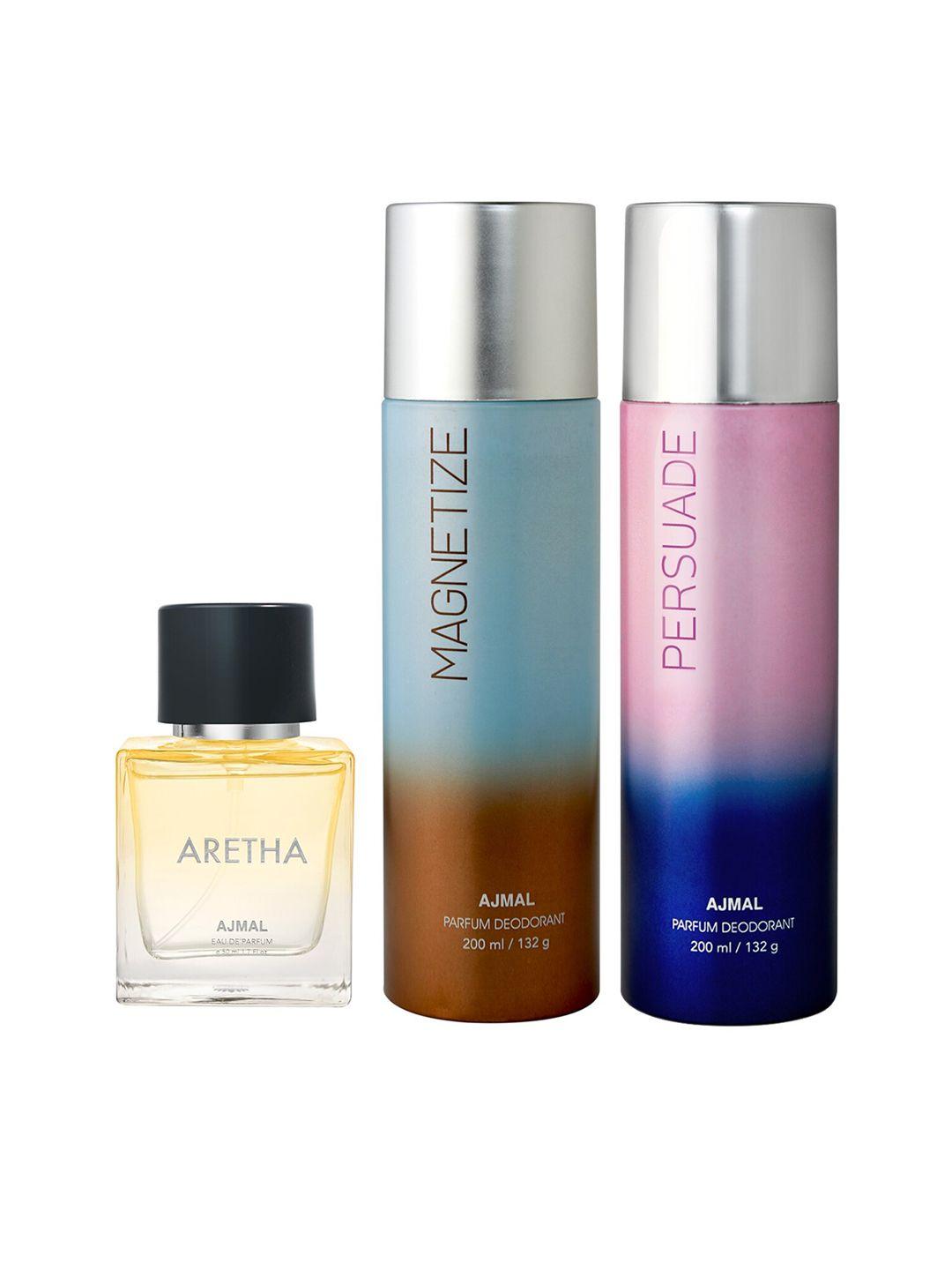 ajmal aretha eau de parfum 50ml with persuade & magnetize deodorant 200ml each