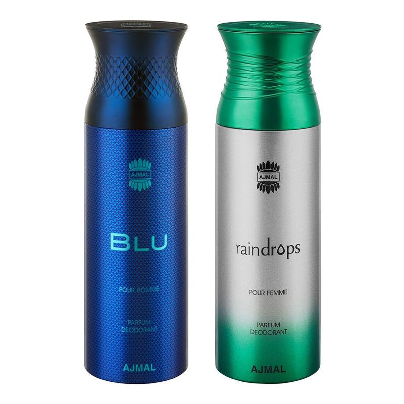 ajmal blu & raindrops parfum deodorant - pack of 2