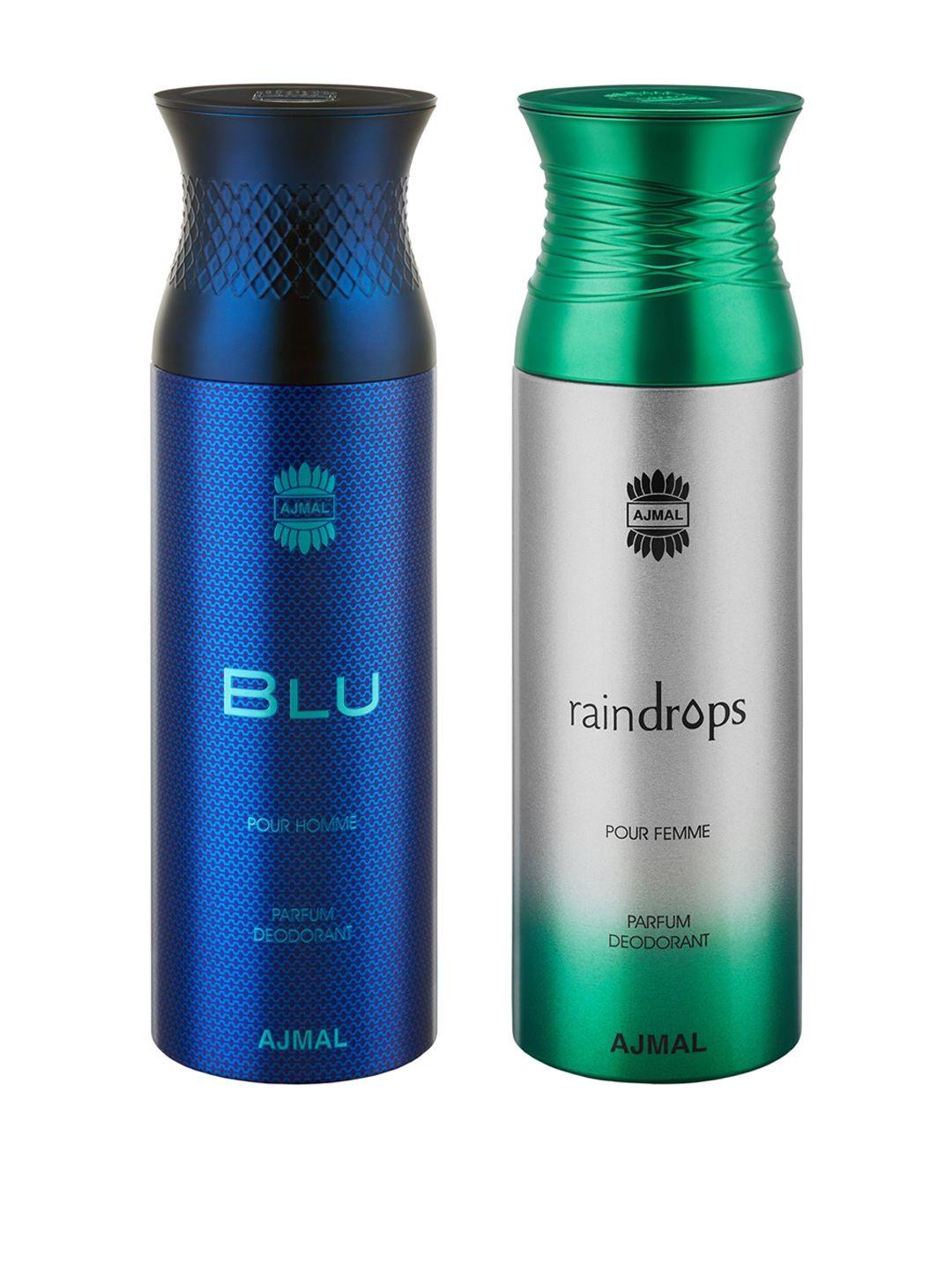 ajmal men & women set of 2 blu & raindrops deodorants