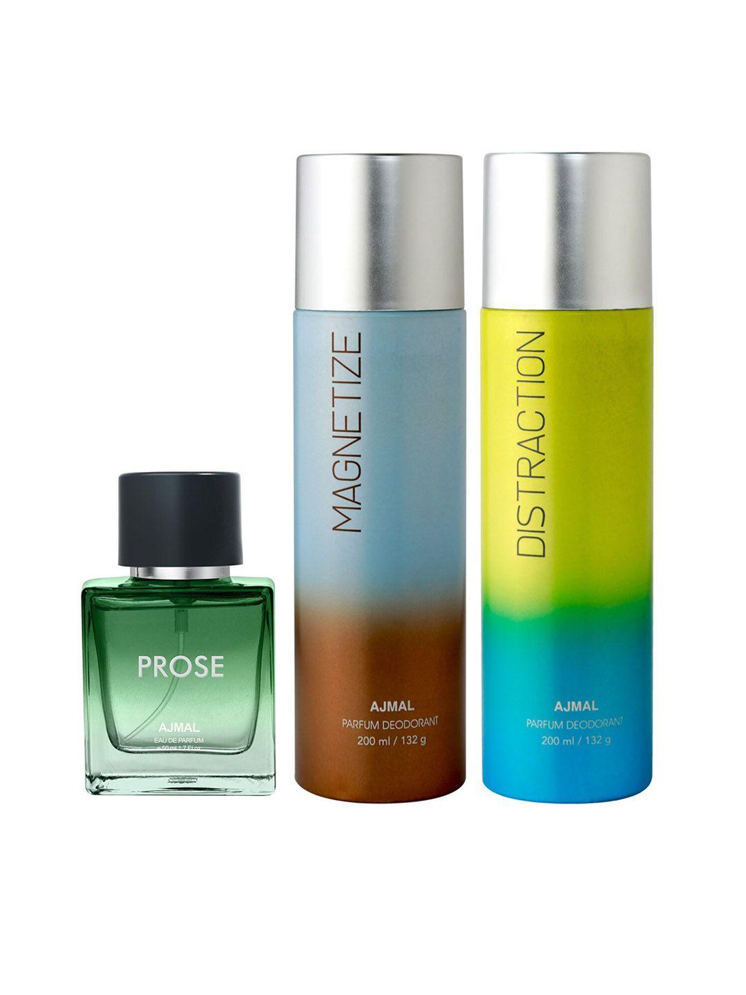 ajmal prose eau de parfum 50ml with magnetize & distraction deodorant 200ml each