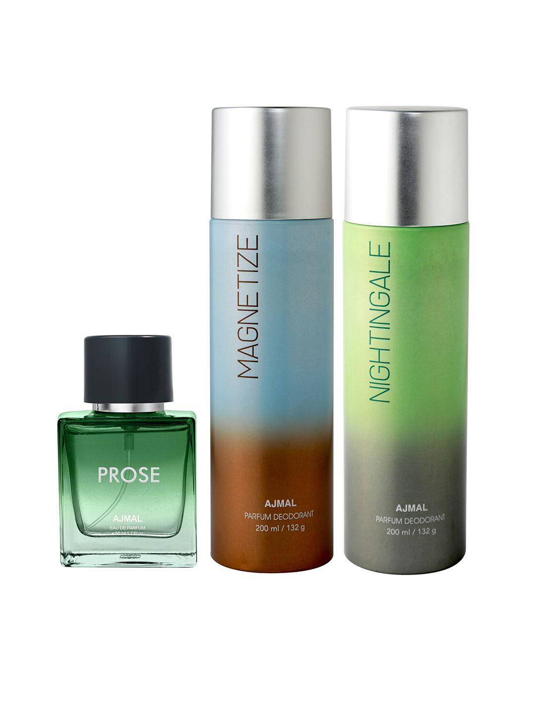 ajmal prose eau de parfum 50ml with magnetize & nightingale deodorant 200ml each