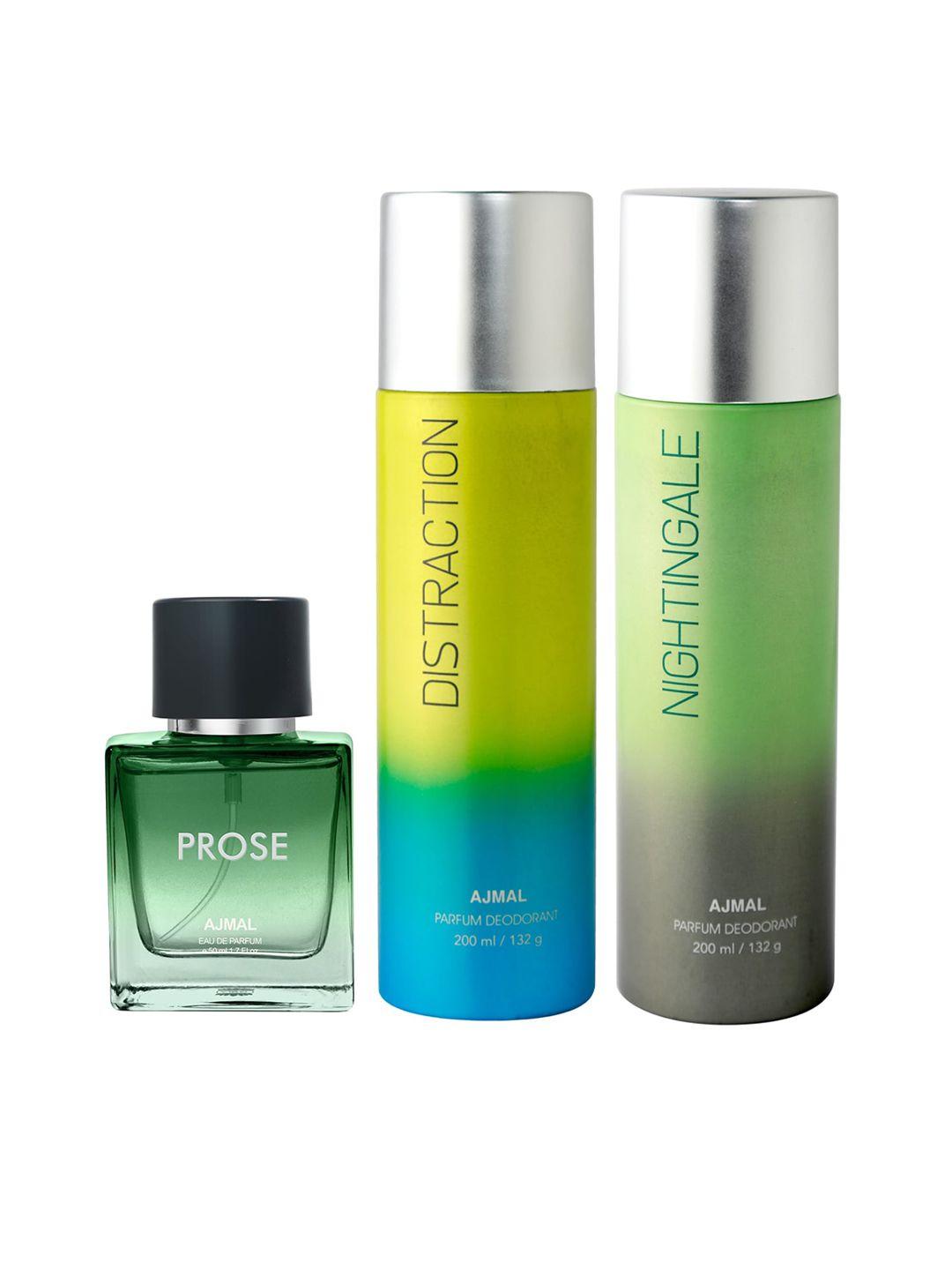 ajmal prose eau de parfum 50ml with nightingale & distraction deodorants 200ml each