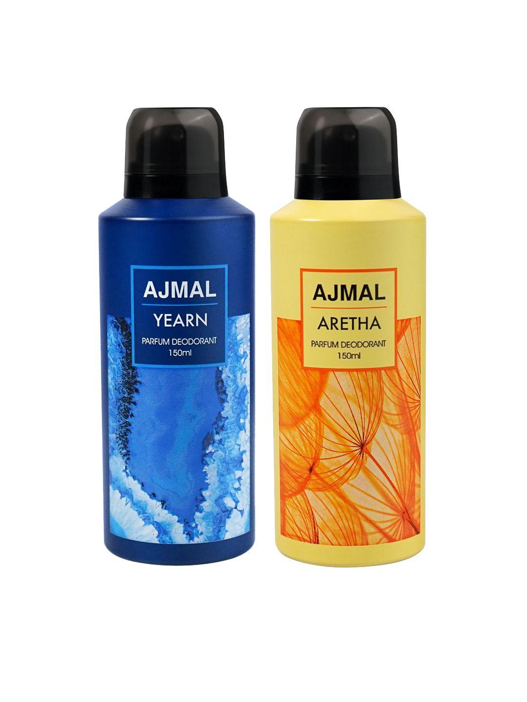 ajmal set of 2 aretha & yearn long lasting perfume deodorant - 150 ml each