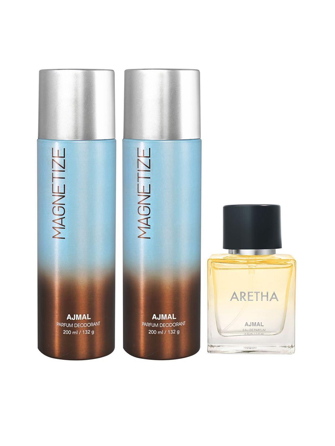 ajmal set of 2 magnetize deodorant 200 ml each + aretha edp 50 ml