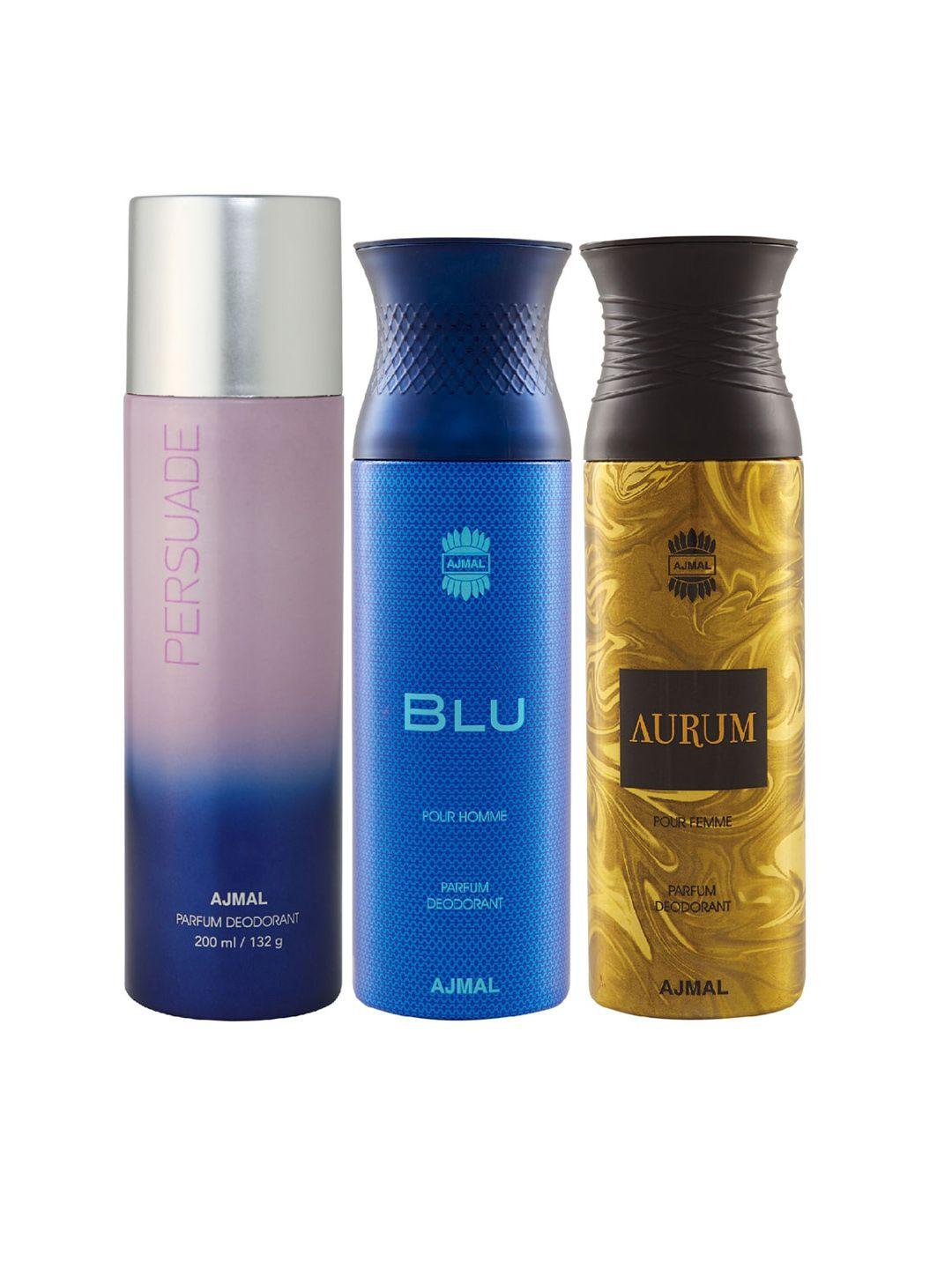 ajmal set of 3 persuade - blu - aurum deodorant spray - 200 ml each