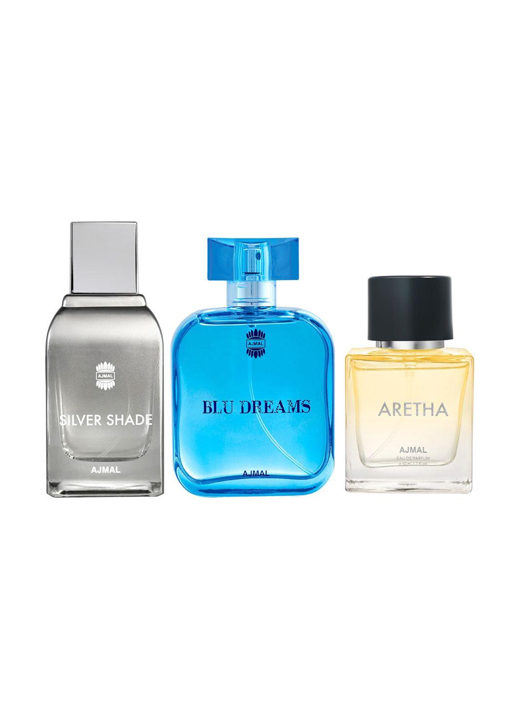 ajmal set of 3 silver shade, blu dreams & aretha perfumes 250ml