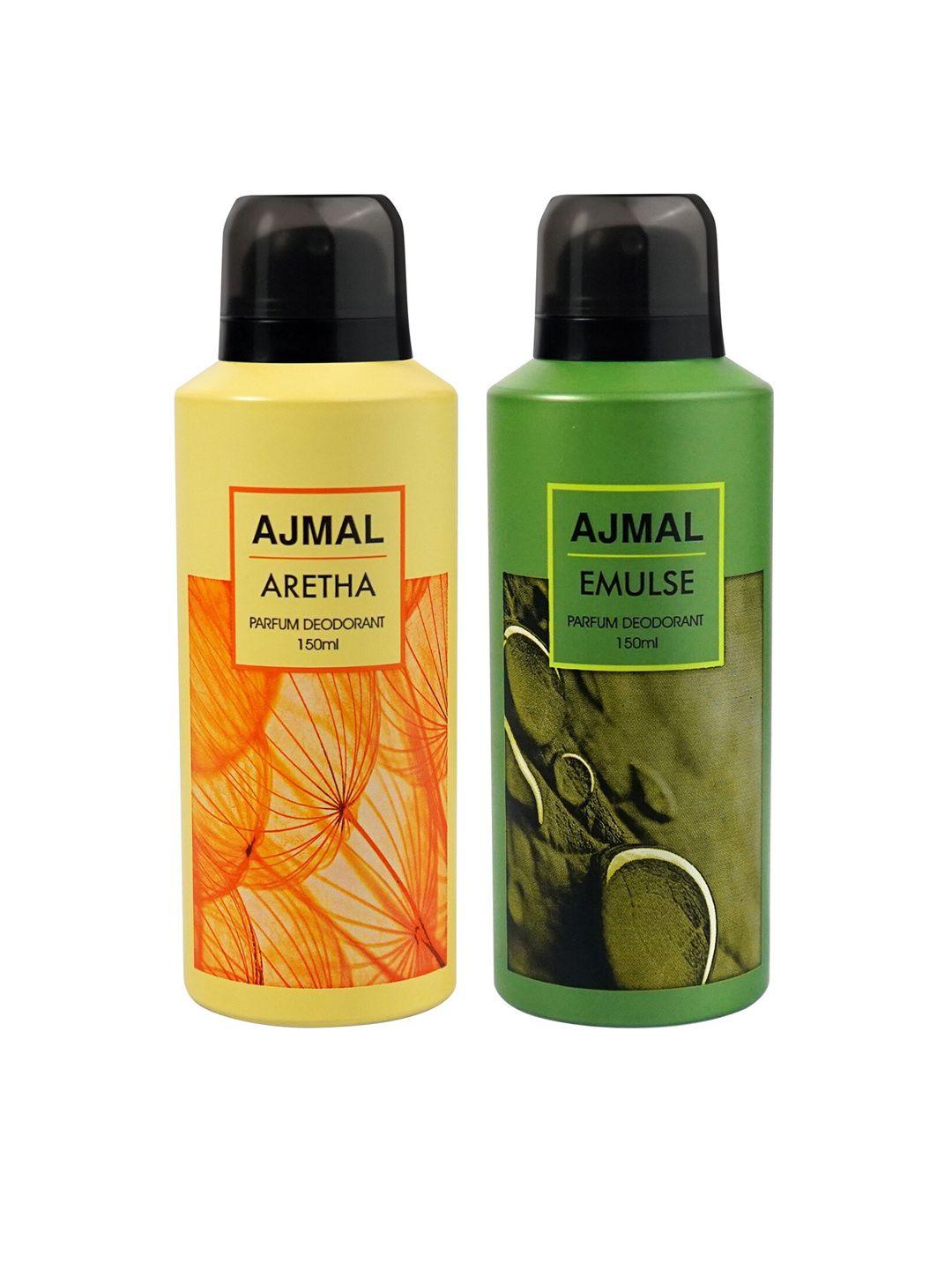 ajmal set of aretha & emulse long lasting perfume deodorant - 150 ml each