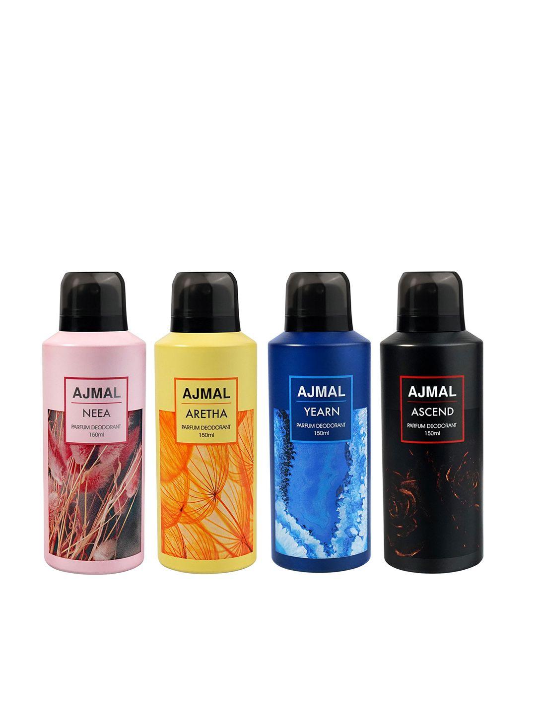 ajmal set of neea + ascend + aretha + yearn long lasting perfume deodorant - 150 ml each