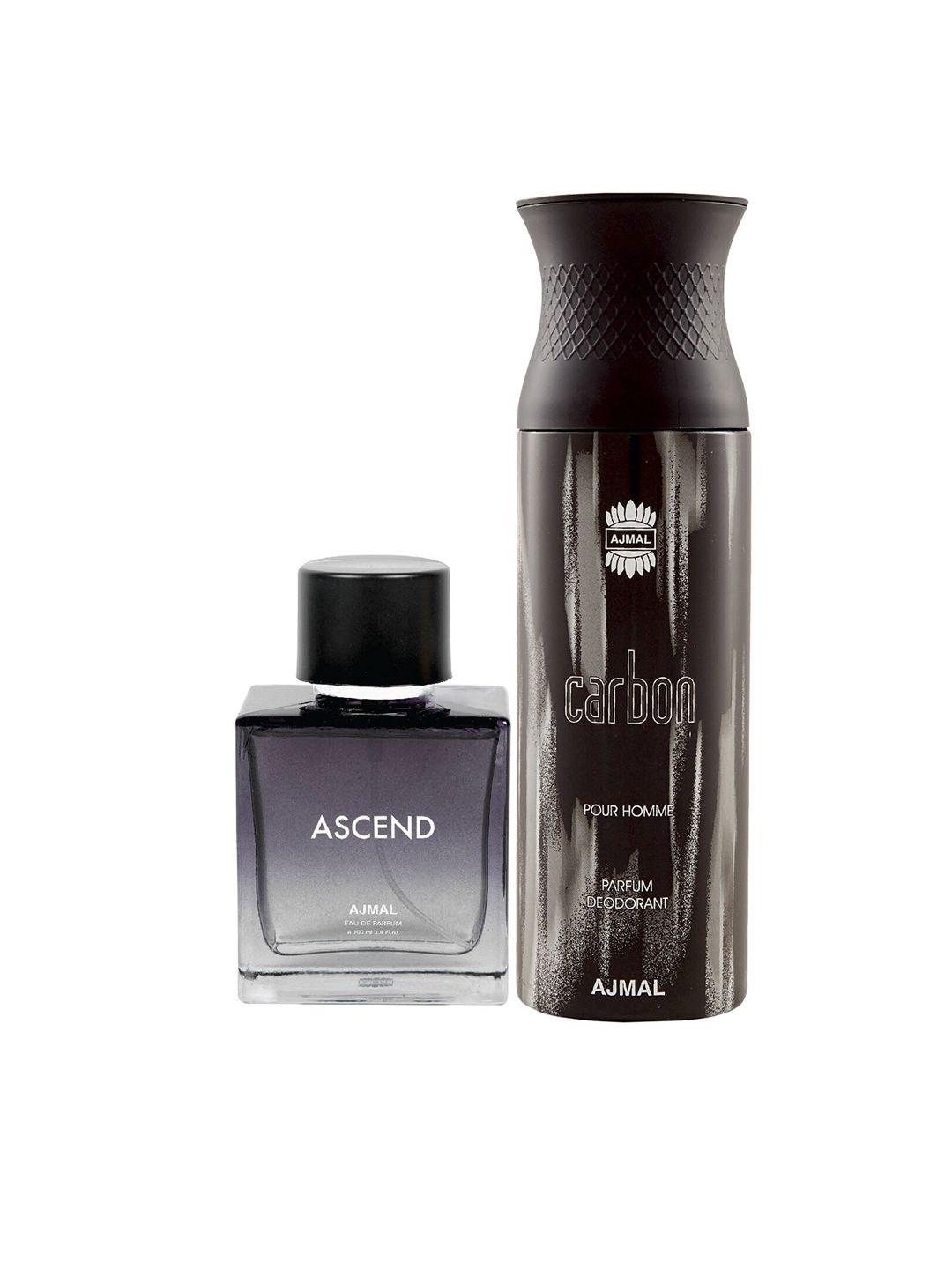 ajmal unisex set of 2 ascend edp 100 ml & carbon deodorant 200 ml gift set