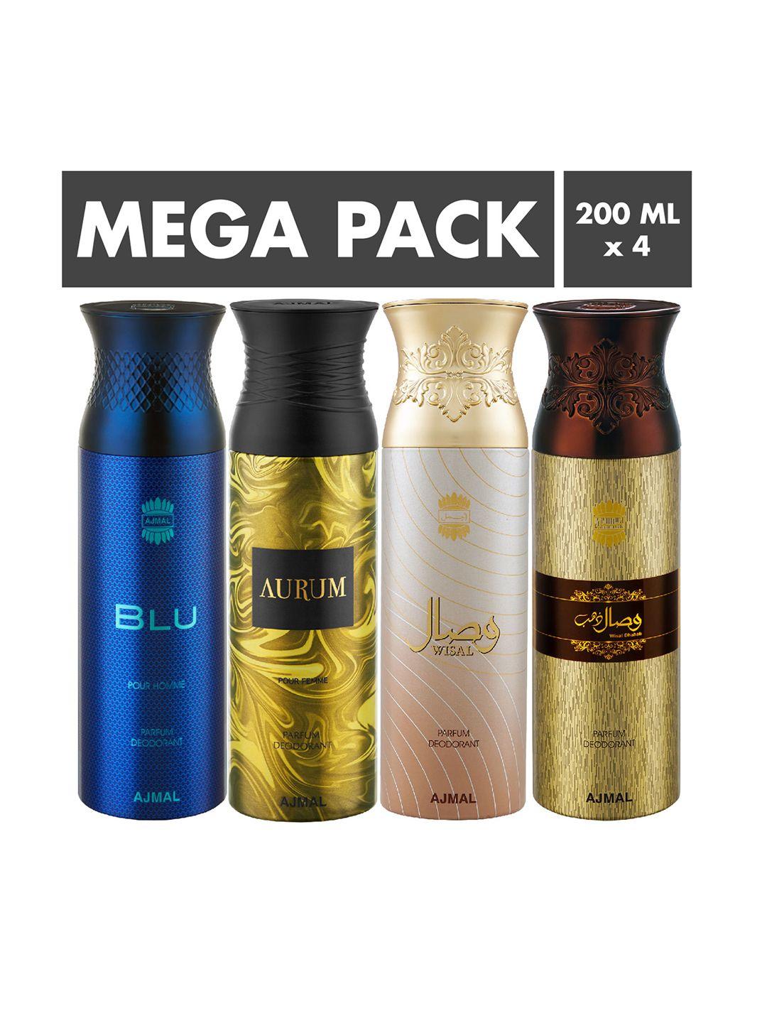 ajmal unisex set of 4 blu aurum wisal & wisal dhahab deodorants 200ml each