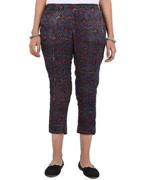 ajrak handblock floral print slim fit pant