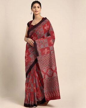 ajrak print cotton saree