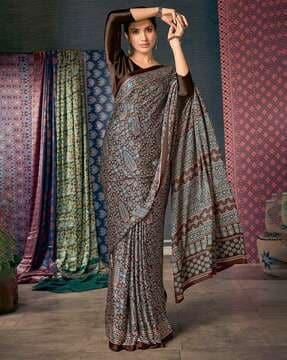 ajrak print crepe saree