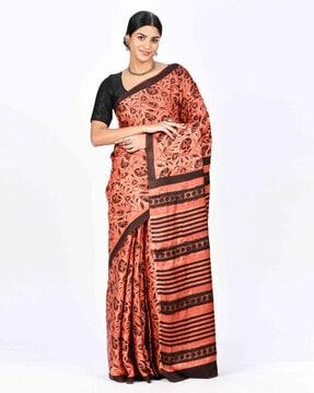 ajrakh block print modal silk saree