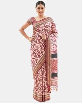 ajrakh print silk blend saree