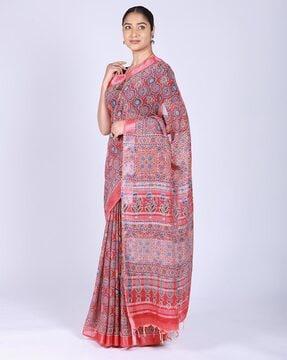 ajrakh printed traditional saree