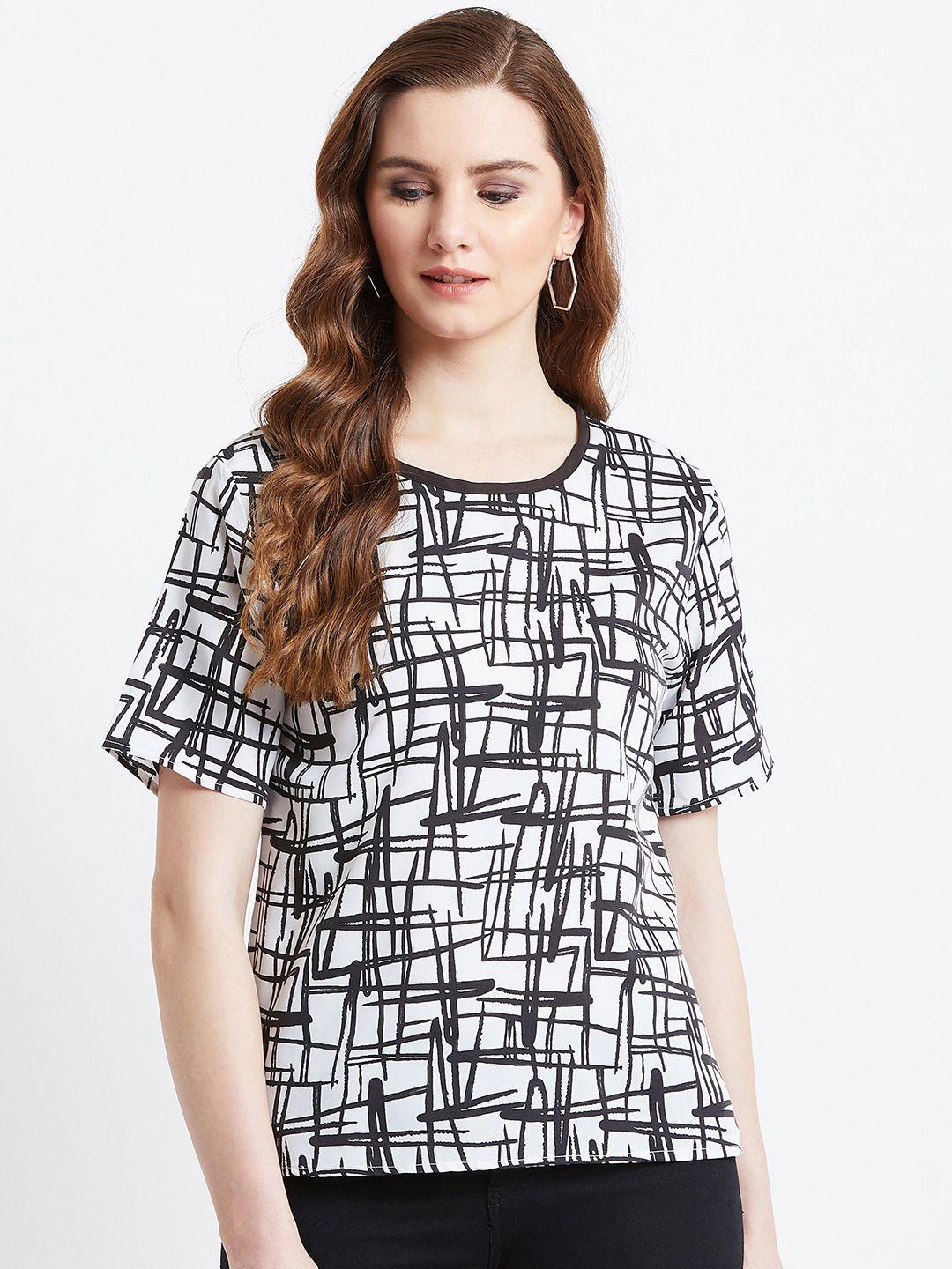 akaayu women black & white printed top