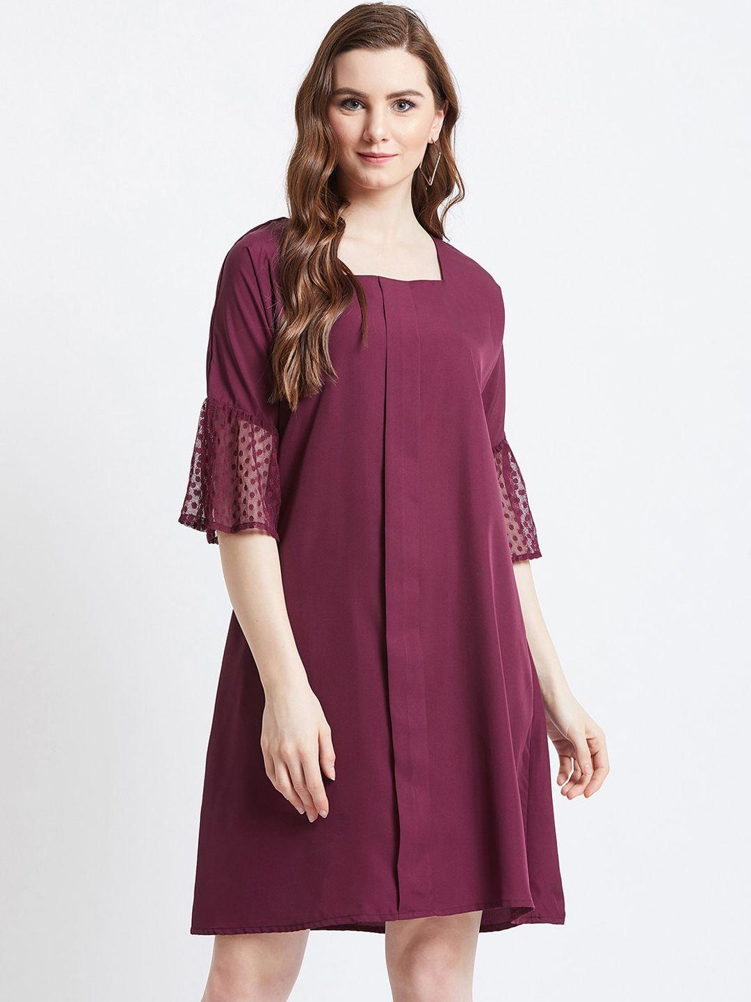 akaayu women purple solid a-line dress