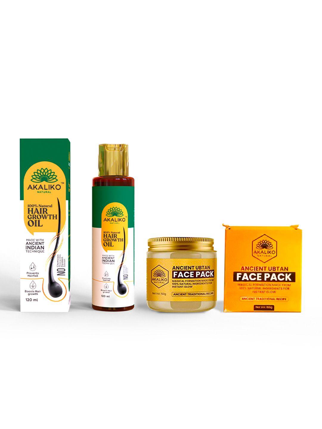 akaliko natural pack of 2 100% natural hair regrowth oil & ancient ubtan face pack 270ml