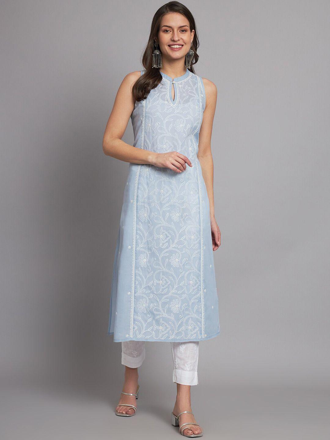 akheri floral embroidered keyhole neck kurta