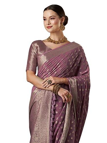 akhilam women's woven design georgette kanjeevaram saree with unstiched blouse piece (mauve_arya3001_fl)