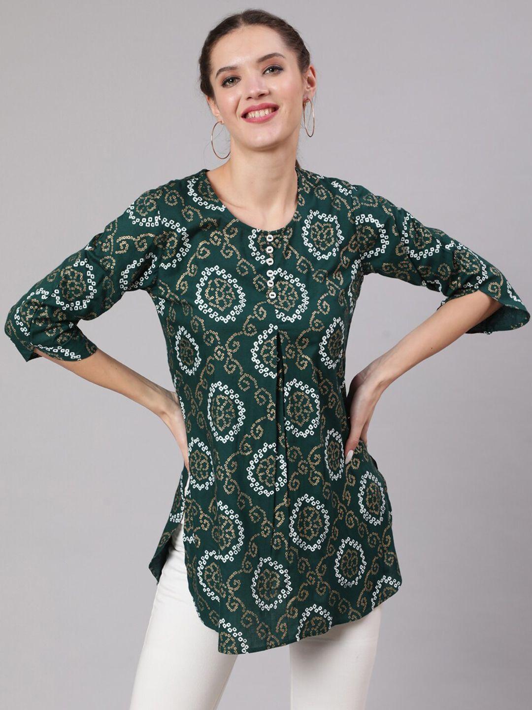 akimia bandhani printed pleated kurti