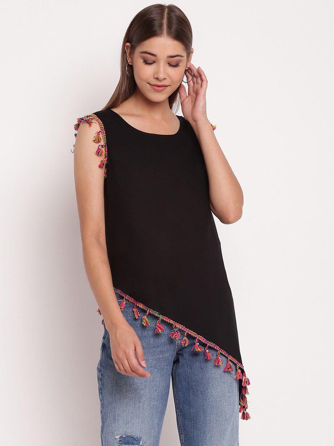 akimia black sleeveless high-low top