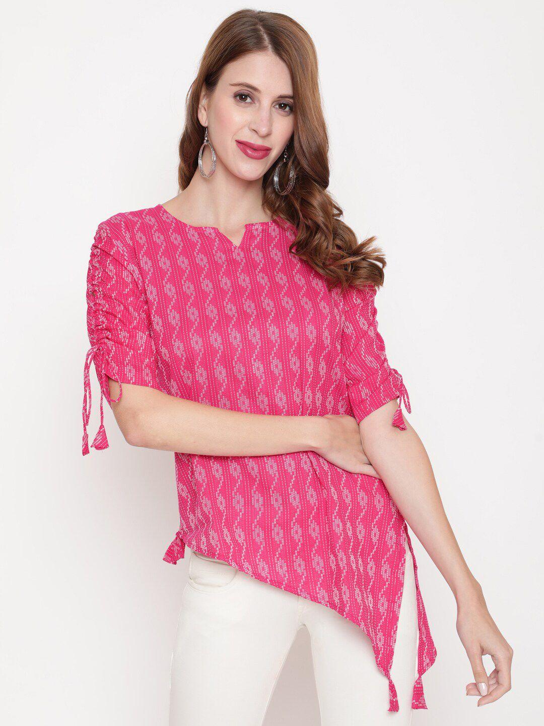 akimia pink geometric printed pure cotton jacquard kurti