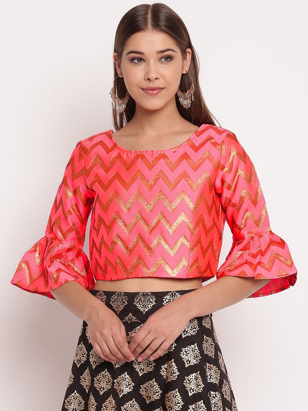 akimia pink geometric regular crop top