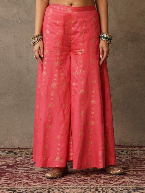 akiso coral parv block printed cotton sharara pants