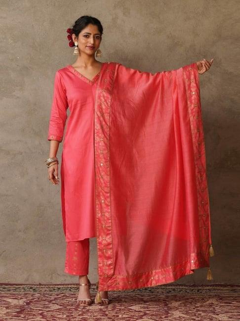 akiso coral parv chanderi dupatta