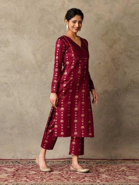 akiso plum parv straight fit kurta