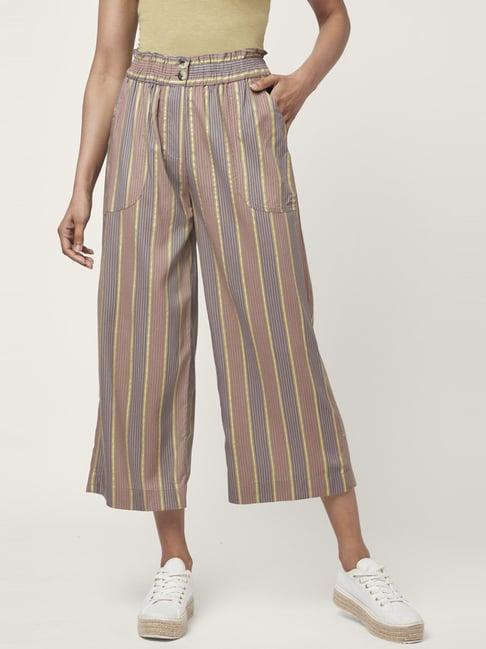 akkriti by pantaloons beige striped culottes