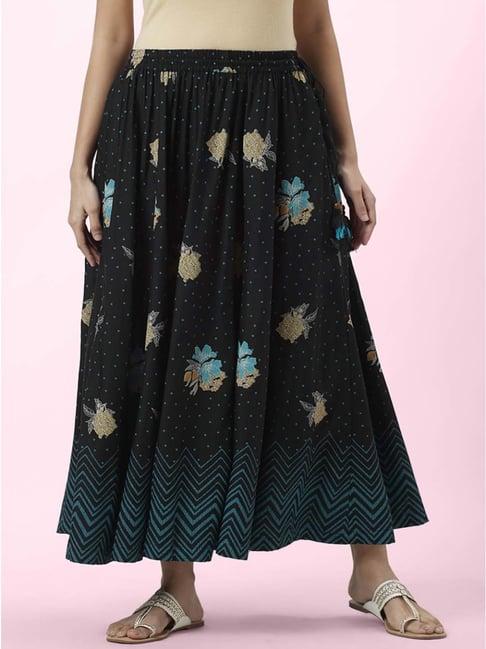 akkriti by pantaloons black floral print skirt