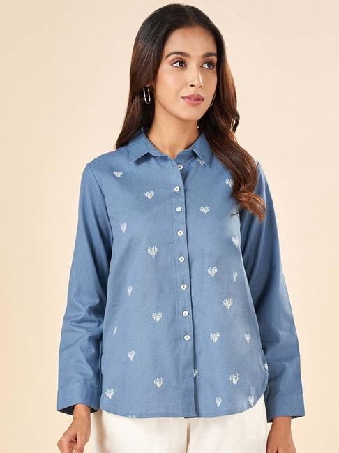akkriti by pantaloons blue cotton embroidered shirt