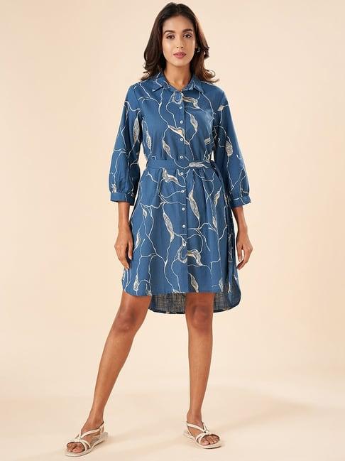 akkriti by pantaloons blue cotton printed shirt dress