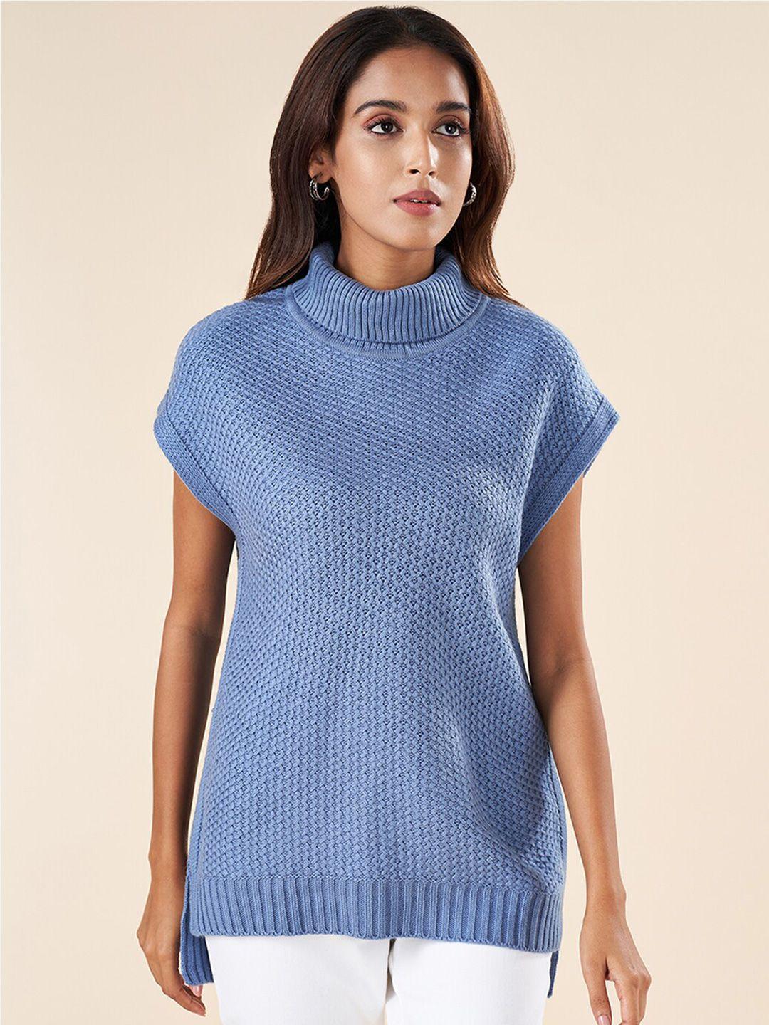 akkriti by pantaloons cable knit turtle neck sweater vest