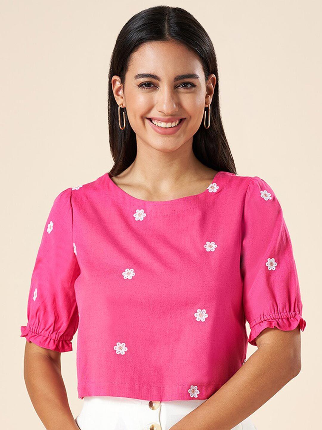akkriti by pantaloons floral embroidered puff sleeves top
