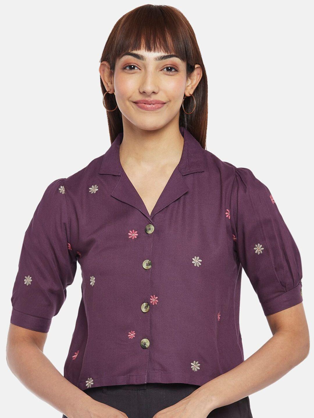 akkriti by pantaloons floral print shirt style crop top