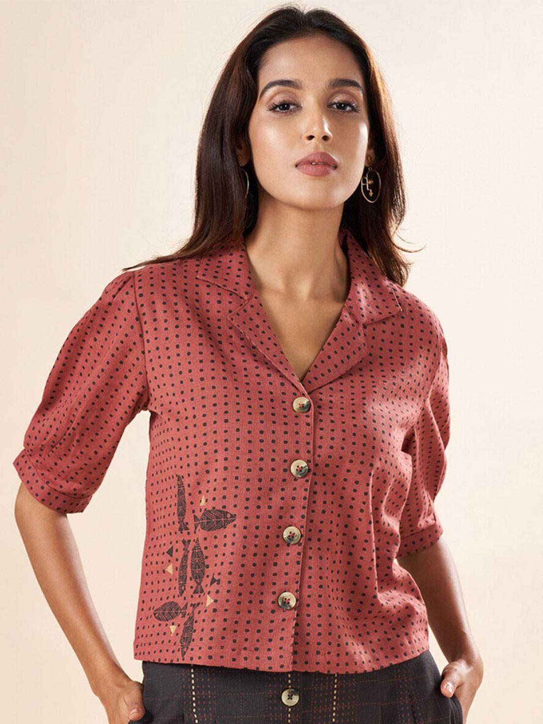 akkriti by pantaloons geometric printed cotton shirt style top