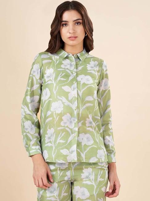 akkriti by pantaloons green floral print shirt