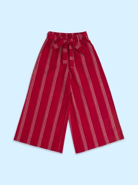 akkriti by pantaloons kids red cotton striped trousers