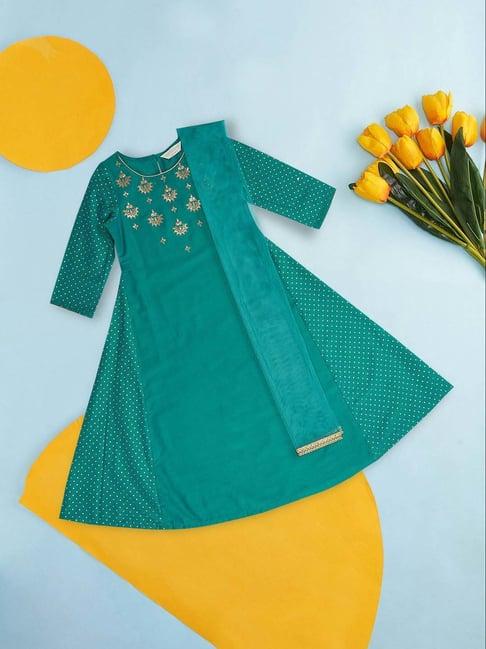akkriti by pantaloons kids turquoise blue embroidered kurta set