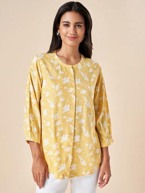 akkriti by pantaloons mustard printed shirt