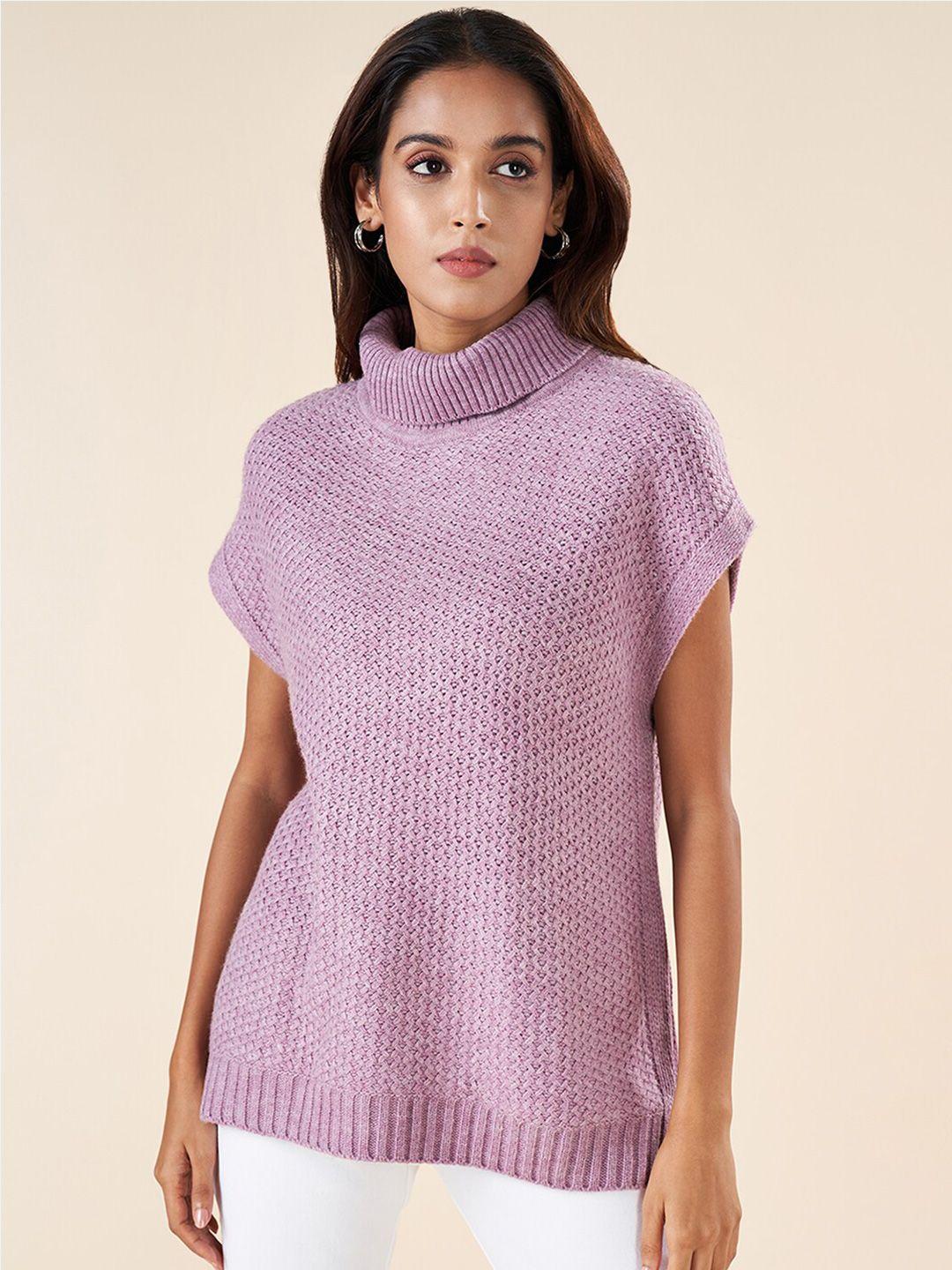 akkriti by pantaloons open knit turtle neck short sleeves acrylic pullover sweater