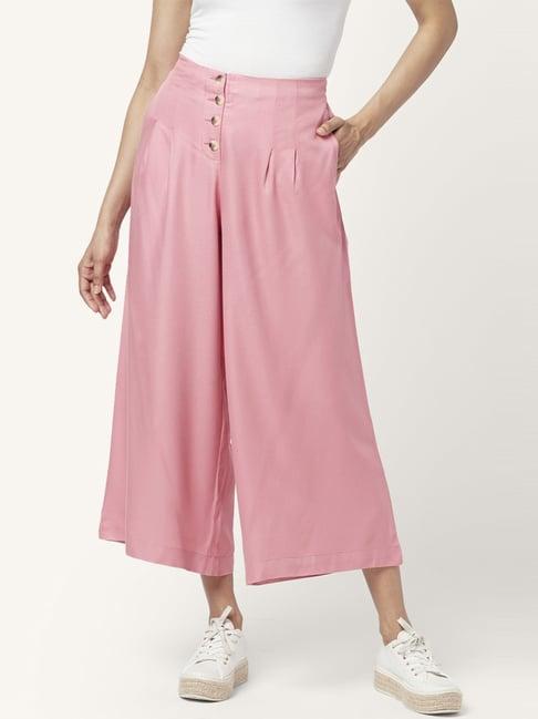 akkriti by pantaloons pink mid rise culottes
