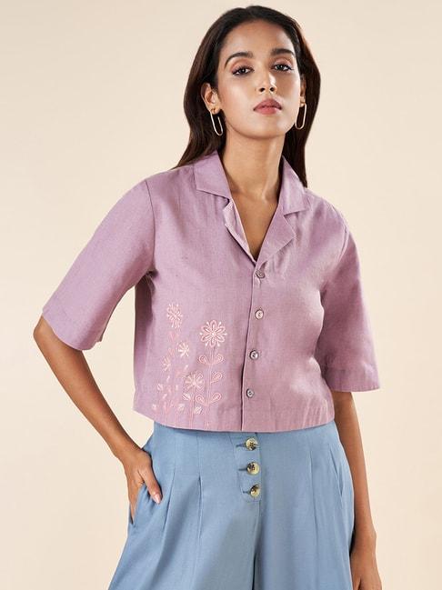 akkriti by pantaloons purple cotton embroidered shirt
