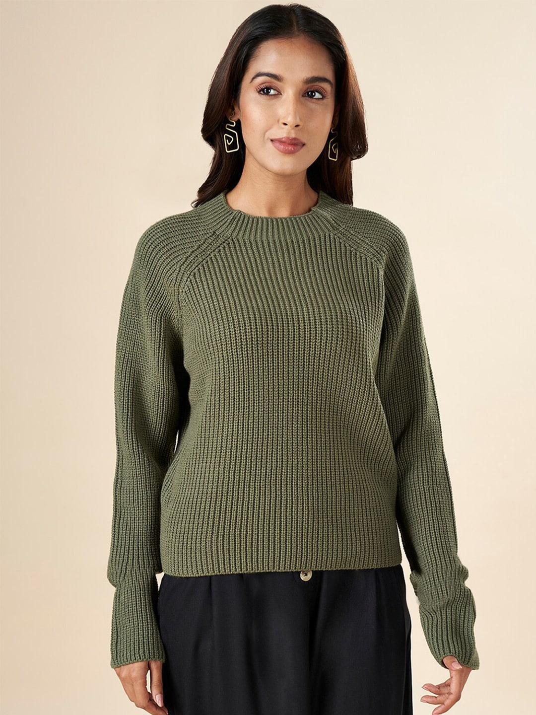akkriti by pantaloons ribbed round neck acrylic pullover sweater