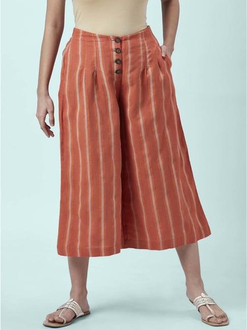 akkriti by pantaloons rust cotton striped culottes