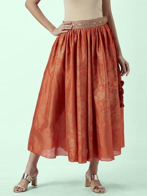 akkriti by pantaloons rust printed skirts
